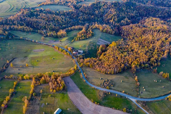 Aerial Drönarvy Landsbygd Grusväg Hösten — Stockfoto