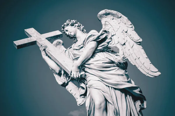 Statue Angel Cross Ponte Sant Angelo Rome Italy Toned Image — Stock Photo, Image