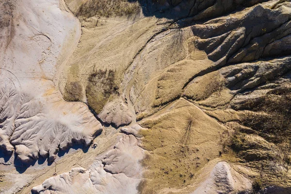Surrealistic Aerial Image Abandoned Opencast Mine Bad Land Pattern Drone — Stock Photo, Image