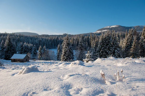 Idyllic Kış Harikalar Diyarı Dağ Evi Pansiyon Manzarası — Stok fotoğraf