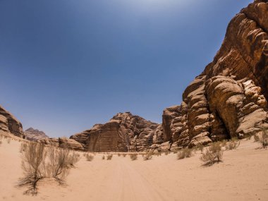 Jordan, Orta Doğu Wadi Rum çölde geniş açı çekim
