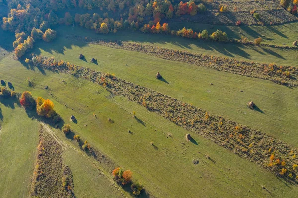Paisagem Rural Outono Aéreo Vista Acima Drone — Fotografia de Stock