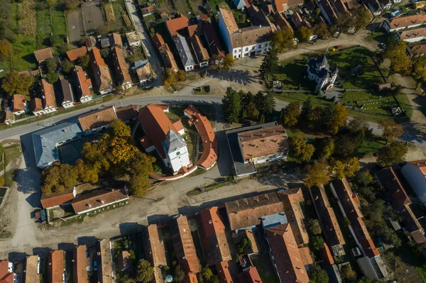 Drone Антена Зображення Села Rimetea Torocko Угорською Мовою Трансільванії Румунія — стокове фото