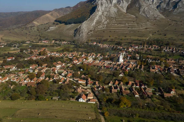 Image Aérienne Drone Village Rimetea Torocko Hongrois Transylvanie Roumanie — Photo