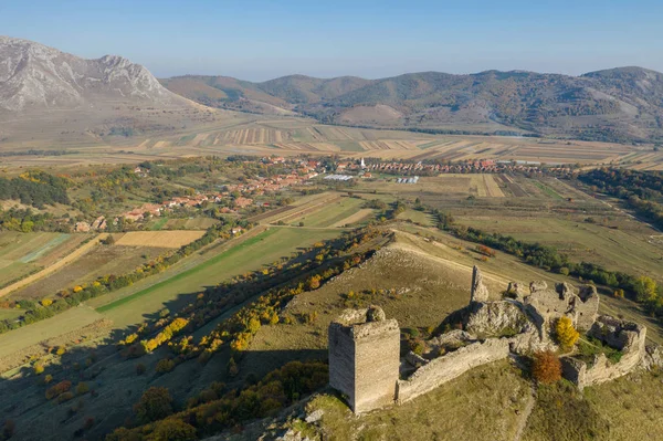 Vista Aérea Fortaleza Medieval Coltesti Torockoszentgyorgy Desde Dron Transilvania Rumanía —  Fotos de Stock
