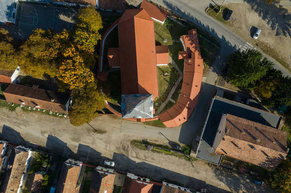 Aerial drone image of the village of Rimetea (Torocko in Hungarian). Transylvania, Romania