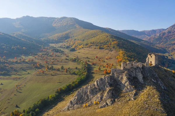 Veduta Aerea Della Fortezza Medievale Coltesti Torockoszentgyorgy Drone Transilvania Romania — Foto Stock