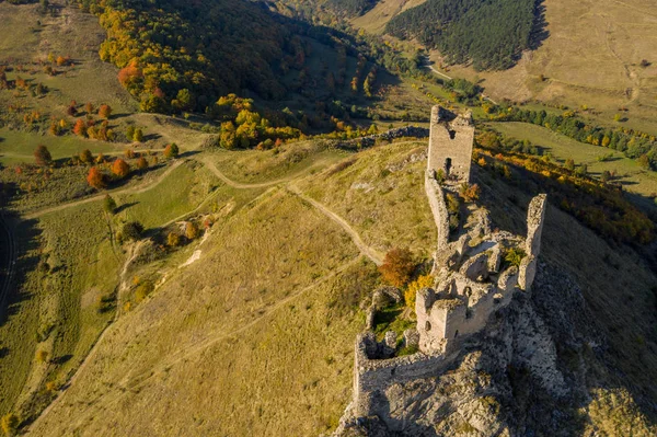 Вид Беспилотника Средневековую Крепость Колтести Торокозентгьоргия Трансильвания Румыния — стоковое фото