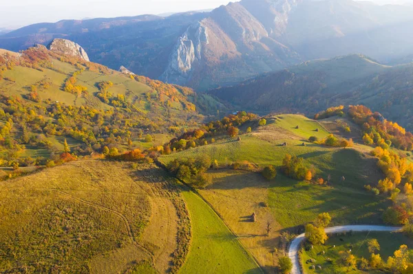 Outono Paisagem Aérea Drone Imagem Transilvânia Roménia — Fotografia de Stock