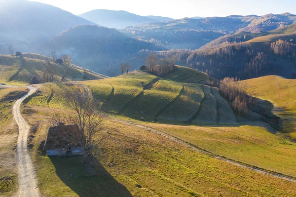 Jesienne Zdjęcia Lotnicze Ranczo Homestead Góry Apuseni Drone Widok Wiejski — Zdjęcie stockowe