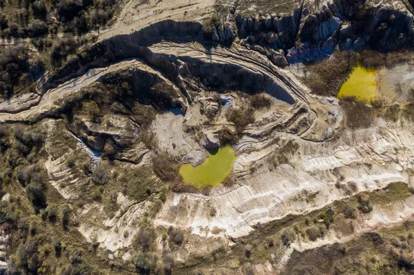 Industrial Mining Landscape Drone Aerial View Abandoned Open Pit Mine — Stock Photo, Image