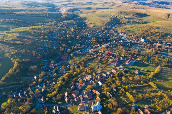Aerial Top Drone View Countryside Village Transylvania Romania — Stock Photo, Image