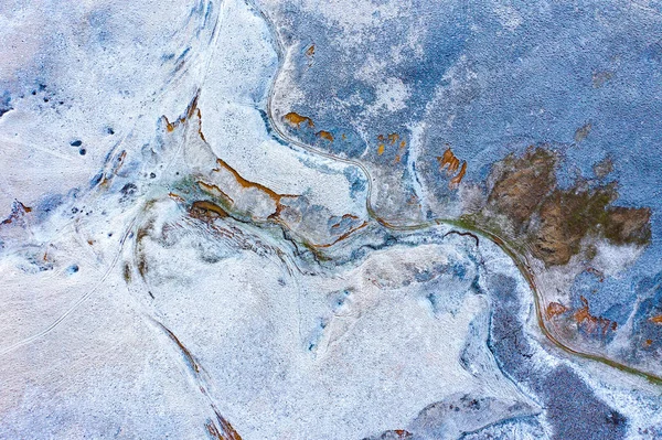 Повітряний Вид Абстрактний Природний Візерунок Заморожений Зимовий Пейзаж Дрона — стокове фото