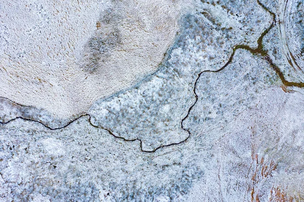 Luftaufnahme Abstrakter Natürlicher Muster Gefrorene Winterlandschaft Von Einer Drohne Aus — Stockfoto