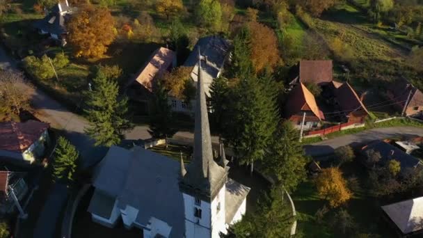 Aerial Drone Footage Protestant Reformed Church Transylvania Romania — Stock Video