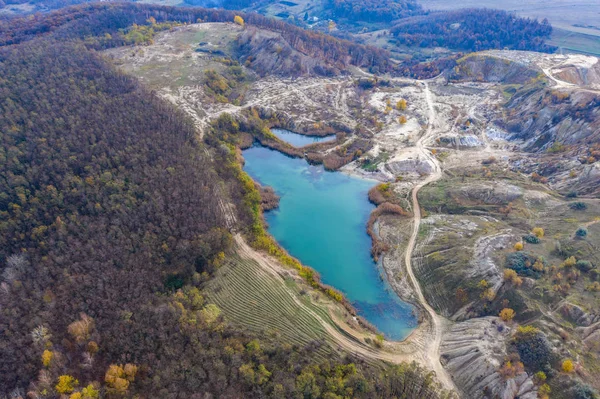 Drone View Industrial Opencast Mine Filled Water Aerial Shot Artificial — Stock Photo, Image