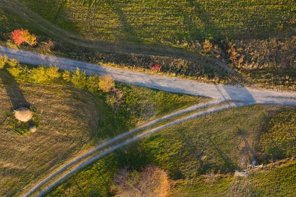 Aerial Picture Countryside Village Road Drone Shot Agricultural Fields Forest — Stock Photo, Image