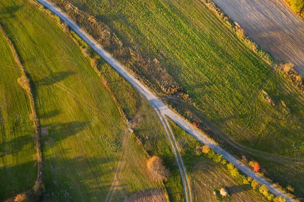 Aerial Picture Countryside Village Road Drone Shot Agricultural Fields Forest — Stock Photo, Image