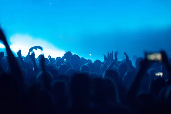 Foule Personnes Aux Bras Levés Faisant Fête Lors Festival Musique — Photo