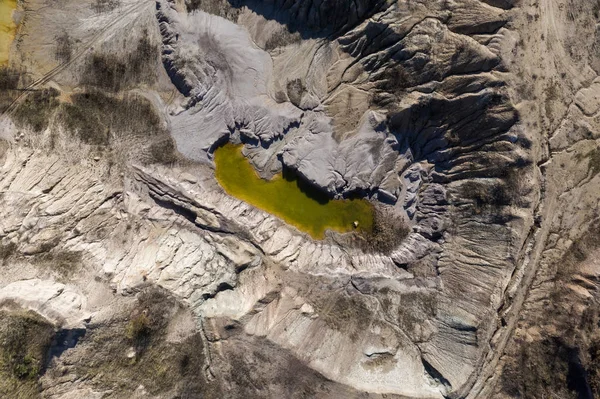Área Mineração Industrial Abandonada Vista Drone Mina Céu Aberto Cheia — Fotografia de Stock