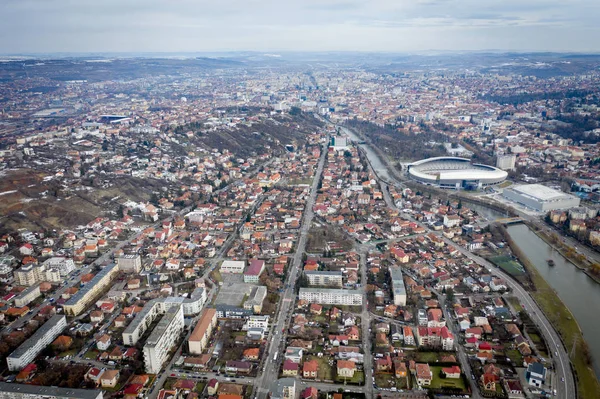 Flyg Stadslandskap Hus Och Lägenhet Svarta Från Drönare Ovanstående Över — Stockfoto