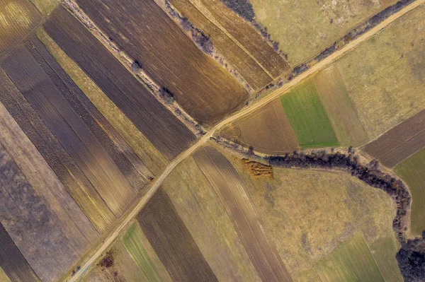 Översta Flygfoto över upplöjd fält — Stockfoto