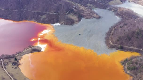 Vista Aérea Drone Água Contaminada Com Mistura Cianeto Lago Artificial — Vídeo de Stock