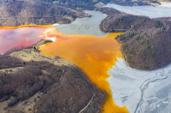 Aerial view of nature pollution by mining residuals — Stock Photo, Image