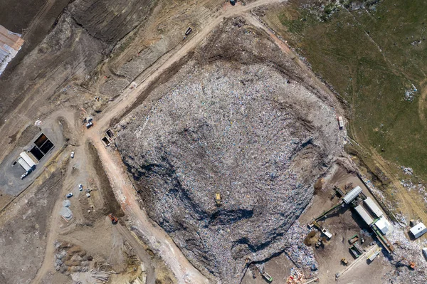 Aerial view of large landfill. Waste garbage dump, environmental