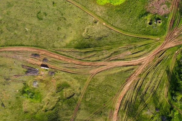 Flygbild av en landsbygd grusväg — Stockfoto