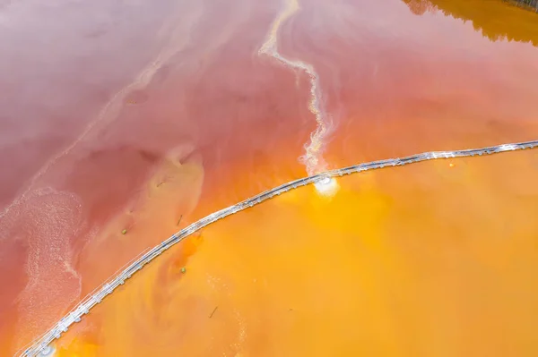 Vista aerea di acqua di miniera di rame rosso — Foto Stock