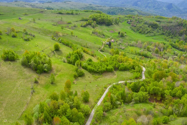 Aerial drone view of rural landscape in Transylvania — Stock Photo, Image