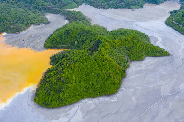 Aerial view of a big waste decanting lake — Stock Photo, Image