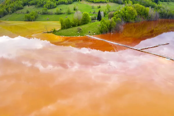 Aerial view of acid colorful mine waste waters — Stock Photo, Image