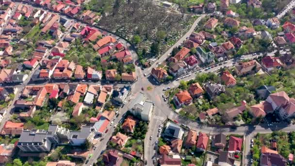 Veduta Aerea Della Rotatoria Del Traffico Incrocio Giratorio Sette Strade — Video Stock