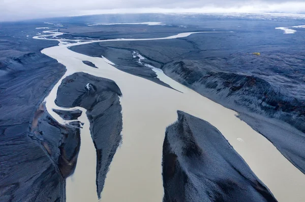 Vue aérienne par drone d'un immense lit de glacier, Islande — Photo