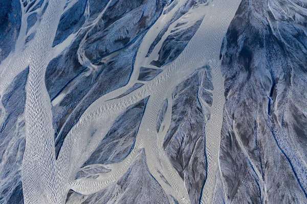 Vzdušný výhled na obrovský ledovec na řece, Island — Stock fotografie