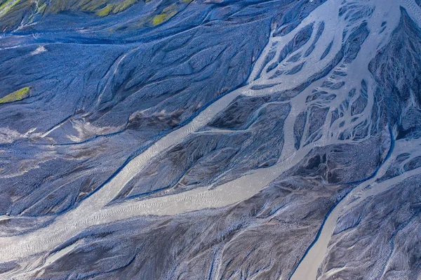 Aerial drone view of a huge glacier riverbed, Iceland — Stock Photo, Image