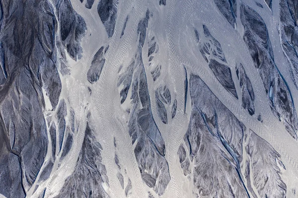 Aerial drone view of a huge glacier riverbed, Iceland — Stock Photo, Image