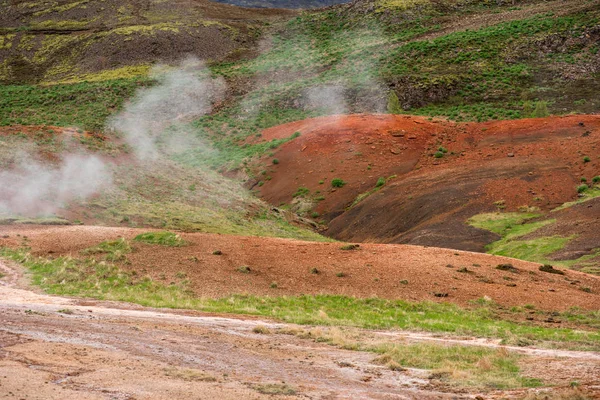 Geotermisk aktivitet i Hveragerdi, Island med hoade fjädrar — Stockfoto