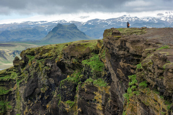 Tourist trekking in Iceland