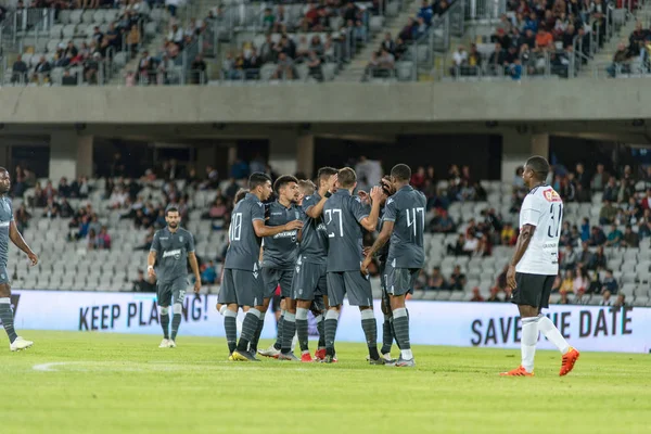 PAOK Jugadores de fútbol de Salónica celebrando un gol — Foto de Stock
