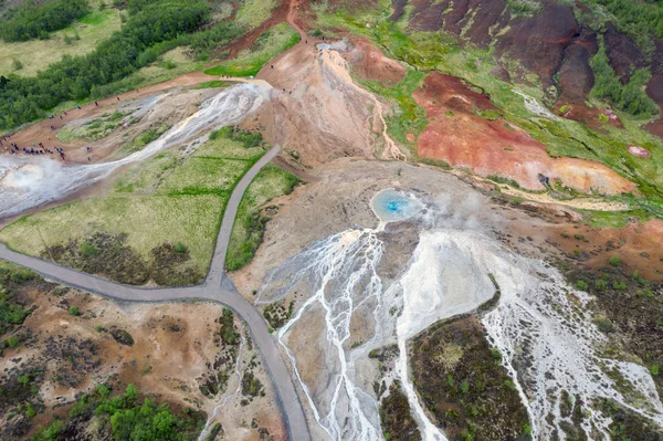 Widok z lotu ptaka Gejzer Geysir — Zdjęcie stockowe