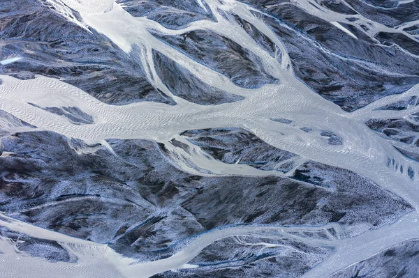 Aerial drone view of a huge riverbed, Iceland — Stock Photo, Image