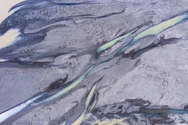 Aerial drone view of glacial river system, Iceland — Stock Photo, Image