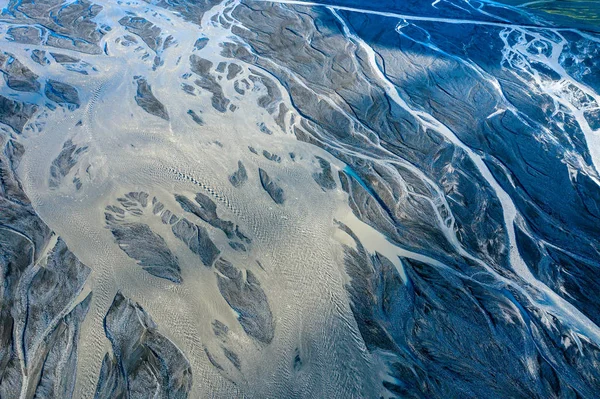 Vista aérea de um enorme leito de rio, Islândia Fotos De Bancos De Imagens