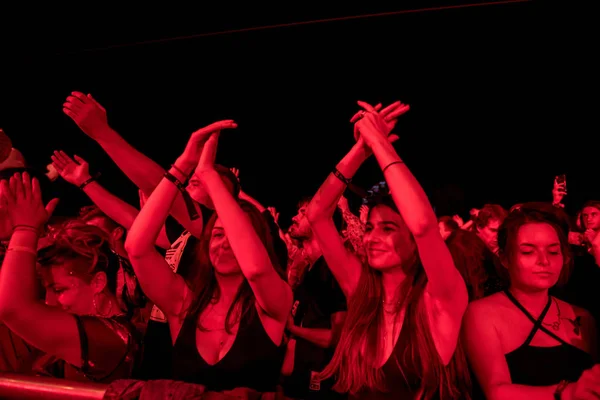 Multidão de pessoas alegres que se separam no festival de música — Fotografia de Stock