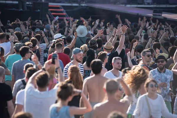 Crowd of cheerful people dancing at music festival — Stock Photo, Image