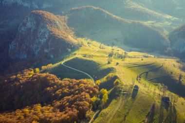 Sonbahar manzara havadan drone çekim