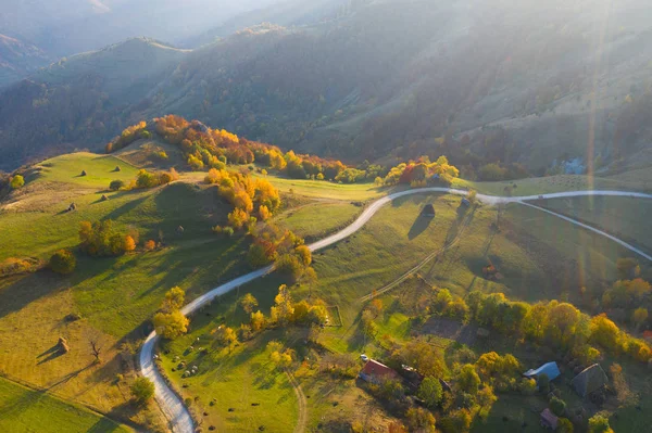 Jesienna wieś Drone antena — Zdjęcie stockowe